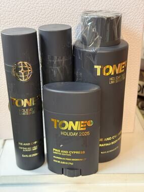 Tone Ltd. Edition Pine & Cypress 4 Pc Set for Men Body Wash, Deodorant & 2 Mists